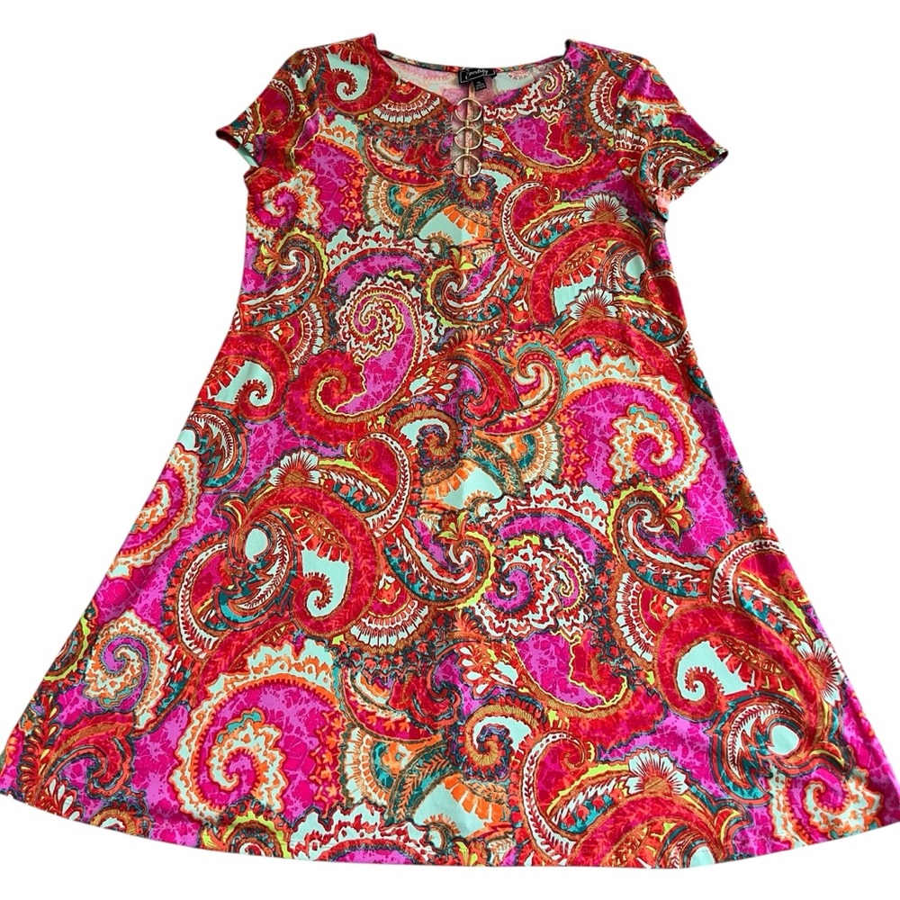 Everlily Swing Tunic Dress‎ XL Paisley Retro Multicolor Short Sleeve Stretch
